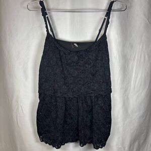 Poof Black Lace Tank Top Women’s Size Large Ruffle Spaghetti Strap Tiered Layers